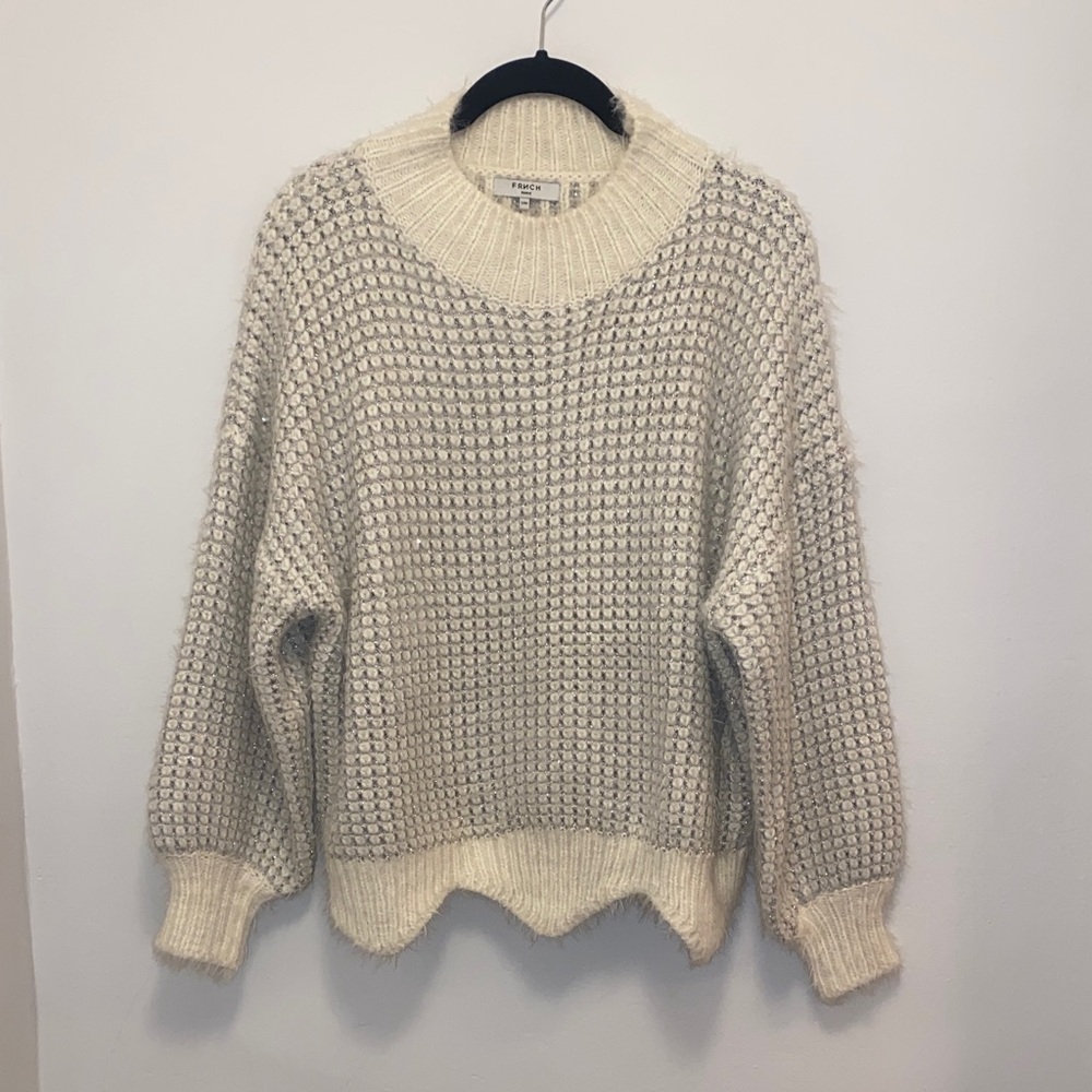 FRNCH Paris Cozy White Sweater with Metallic Thread S/M